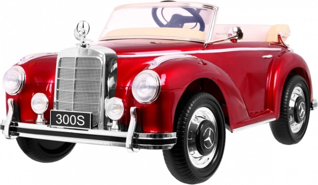 dziecięcy elektryczny samochodzik mercedes-benz 300s retro lakierowany czerwony z pilotem, koła eva i mp3