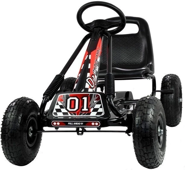 Pedałowy gokart powietrzny + Nadmuchiwane opony + Regulowane siedzenie – czarny