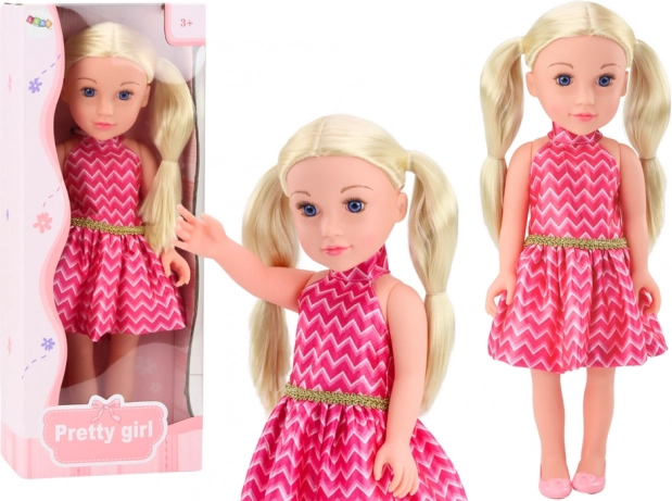 Lalka z Blond Kucykami i Różową Sukienką 46 cm