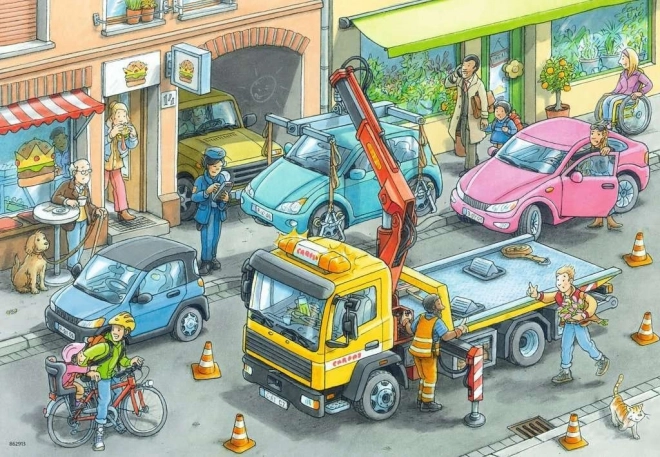 Ravensburger puzzle Śmieciarka i Pojazd Lawetowy 2x24 części