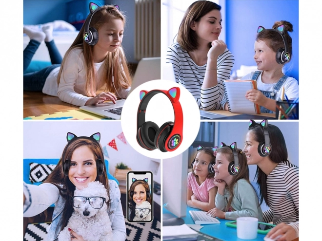 Bezprzewodowe słuchawki Bluetooth radio fm mp3 kocie uszy LED podświetlenie