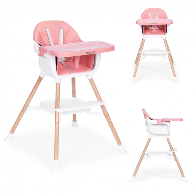 Dziecięce krzesełko do karmienia 2w1 różowe ECOTOYS