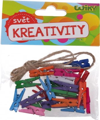 Kolorowe mini klamerki 2,5 cm ze sznurkiem, 25 szt.