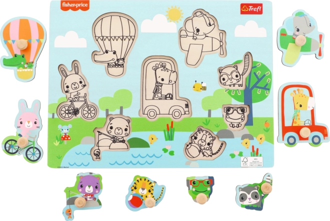 Drewniane puzzle wkładane Fisher-Price zwierzątka, 8 elementów