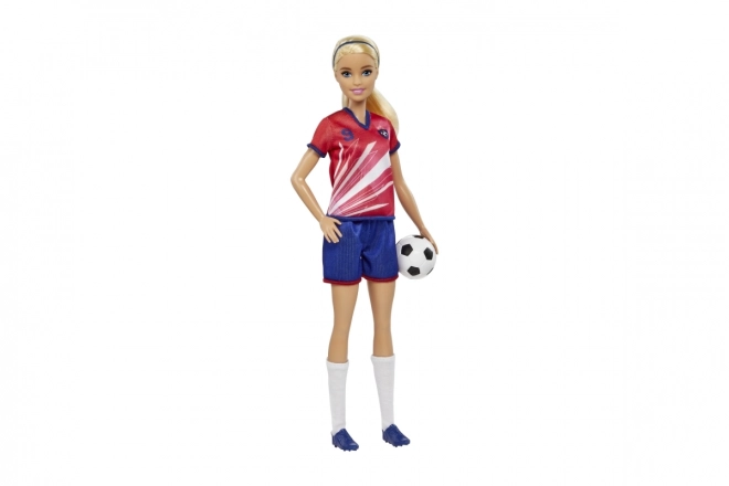 Lalka Barbie piłkarka w czerwonym stroju