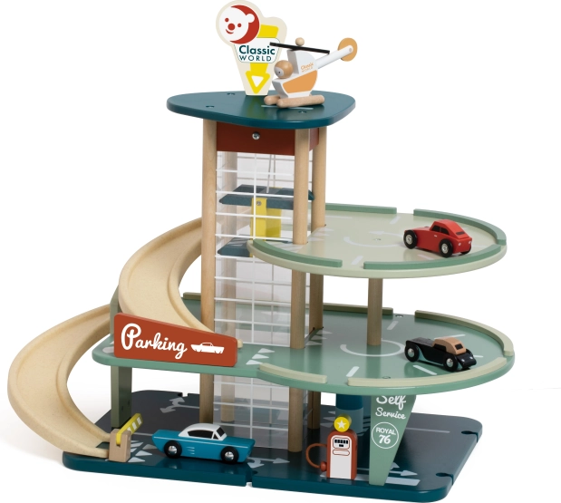 Classic World wielopoziomowy parking z autami, helikopterem, myjnią i stacją paliw