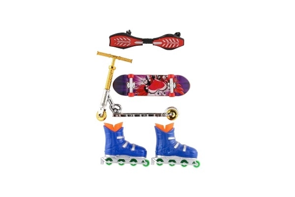 Zestaw deskorolka, waveboard, łyżwy, hulajnoga palcowa plastik mix rodzajów na karcie 16x30cm