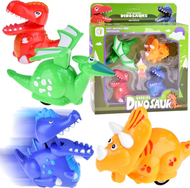 Zestaw jeżdżących dinozaurów 4 szt. z napędem mechanicznym