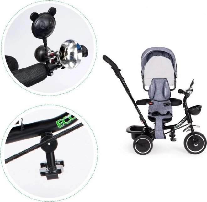 ECOTOYS Trójkołowiec z dachem i prowadnicą szary