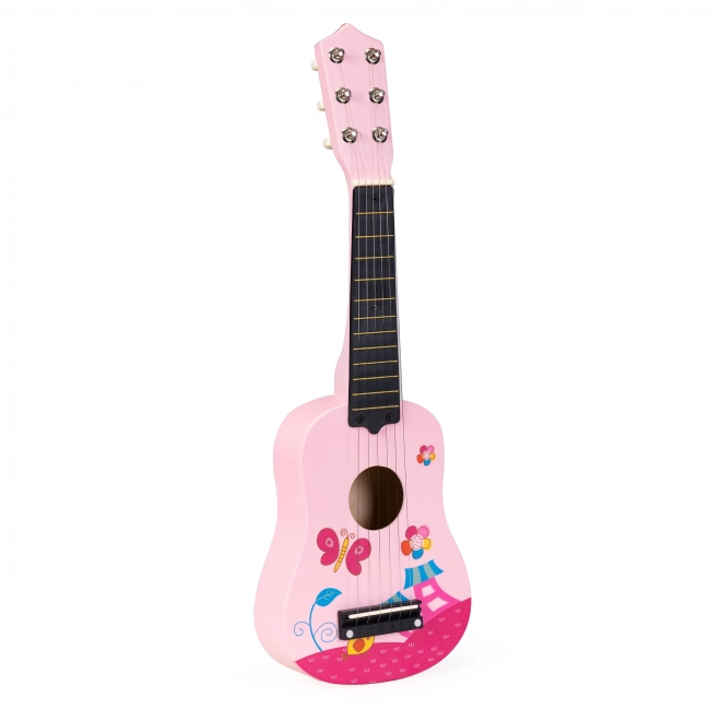 Dziecięca drewniana gitara, metalowe struny, różowa ECOTOYS
