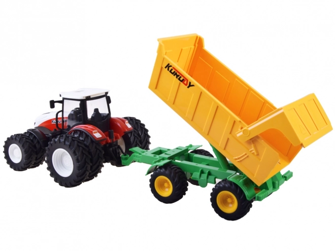 Zdalnie sterowany traktor z gumowymi kołami + przyczepa RC0601