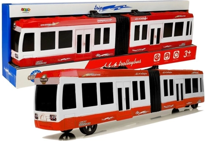 Przegubowy autobus z napędem ciernym czerwony