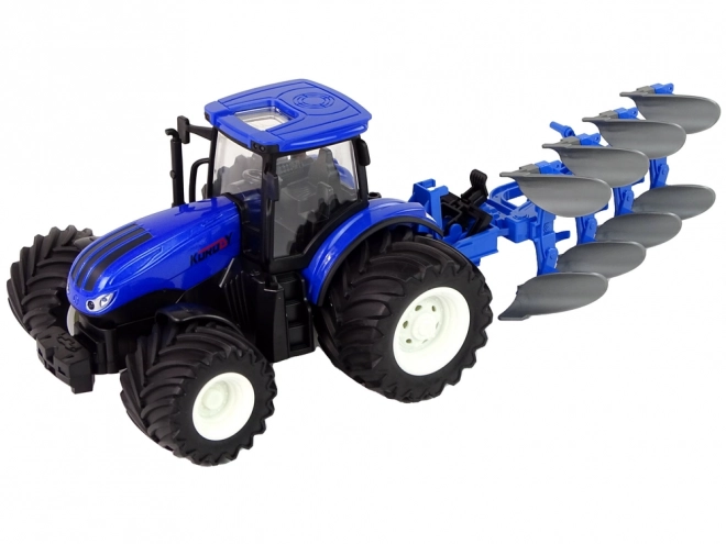Zdalnie sterowany traktor 1:24 Niebieski pług metalowy