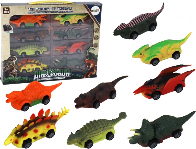 Kolorowe autka w kształcie dinozaurów – zestaw 8 sztuk