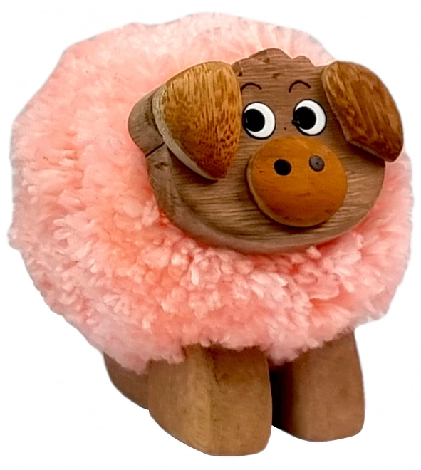 Drewniana figurka z pomponem - świnia