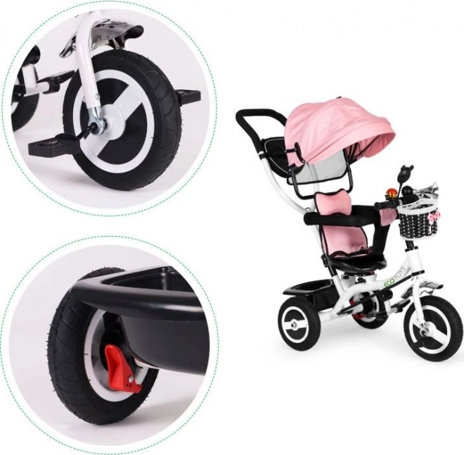 ECOTOYS Trójkołowy rowerek z daszkiem i rączką - różowy