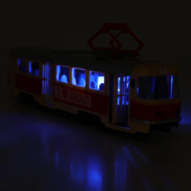 Tramwaj, który ogłasza przystanki w języku czeskim 28 cm BRNO
