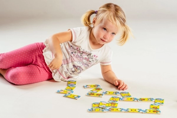 Domino Moje pierwsze zwierzątka drewno gra towarzyska 28szt w pudełku 17x9x3,5cm MPZ
