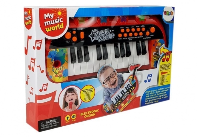 Klawiatura Pianinko 24 klawisze USB mikrofon czerwona