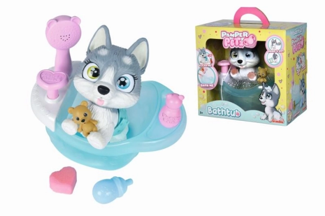 Piesek Husky Pamper Petz w wannie