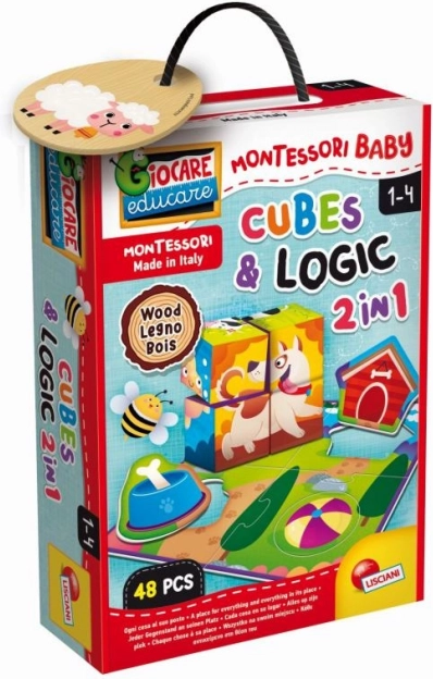 Montessori drewniane klocki ze zwierzątkami do logiki