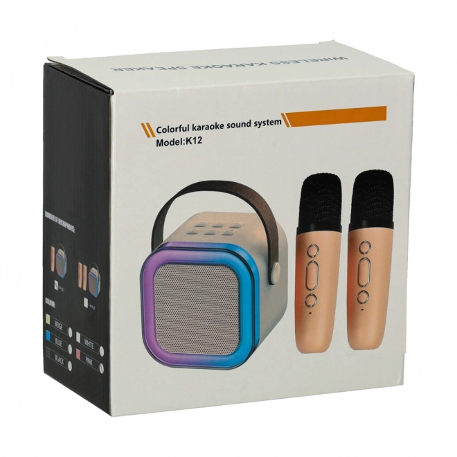 Zestaw Karaoke 2 mikrofony + przenośny głośnik BLUETOOTH USB LED kolor beżowy