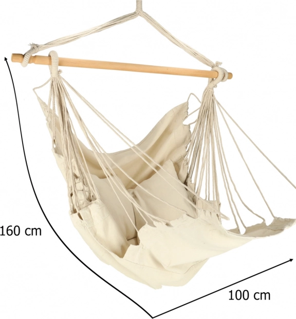 Brazylijskie wiszące krzesło z podnóżkiem 130 cm beżowe