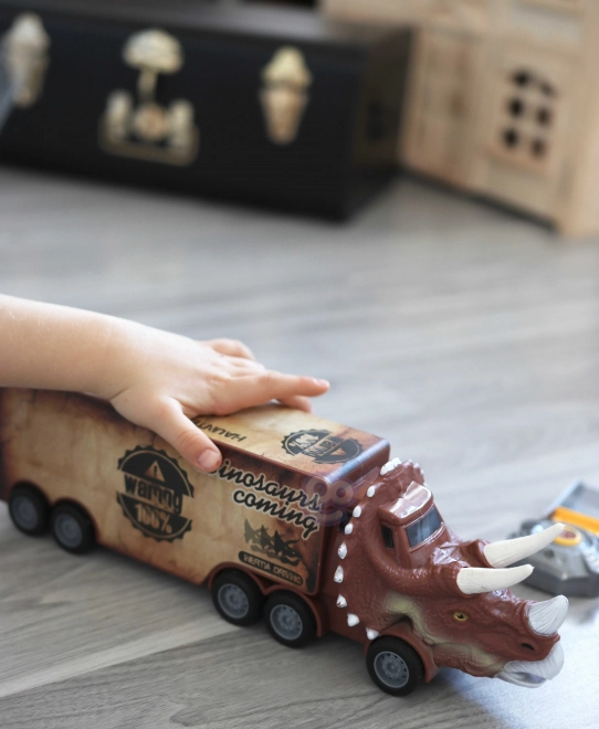 Ciężarówka dinozaurów z wyrzutnią i samochodzikami