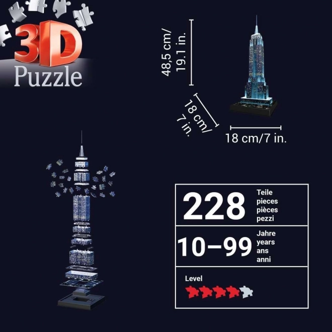 RAVENSBURGER Świecąca 3D układanka Edycja Nocna Empire State Building 216 elementów
