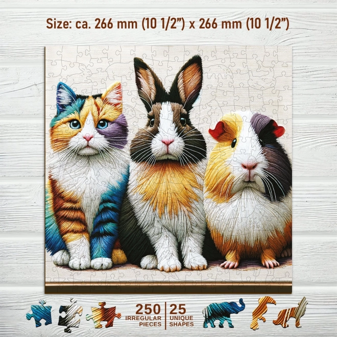 Drewniane puzzle Kot, Królik i Świnka morska 250 elementów od Wooden City