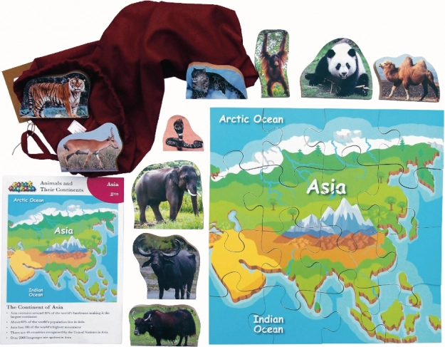 Drewniane puzzle Azja i jej zwierzęta 16 elementów