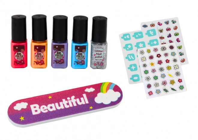 Zestaw do Pielęgnacji Paznokci Manicure Lakiery Naklejki Suszarka