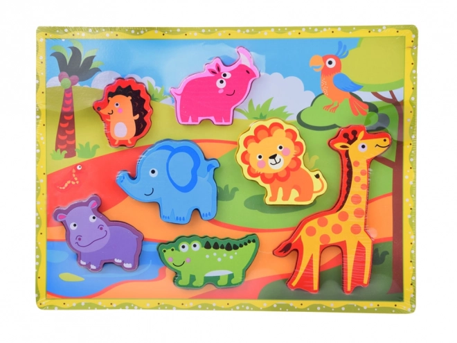 Drewniane puzzle safari zwierzęta 7ele dopasuj kształty ZA5256