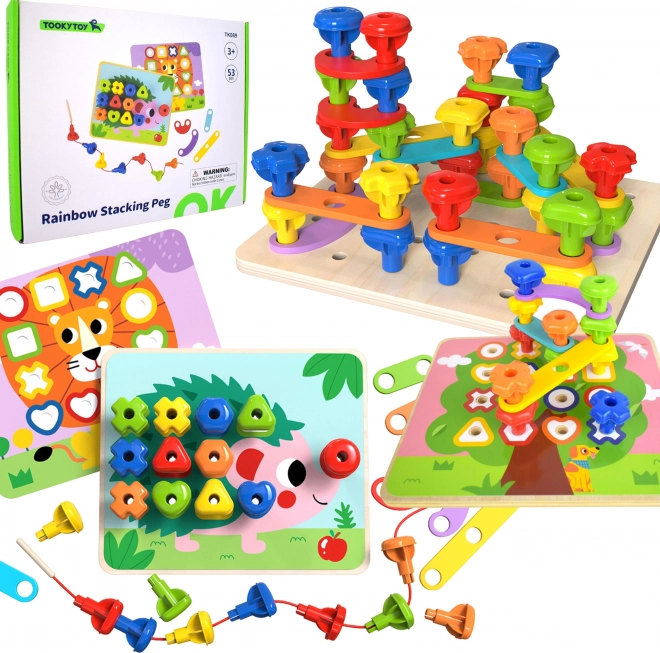 Tooky Toy wielofunkcyjna tablica z kolorowymi śrubkami do nauki kształtów