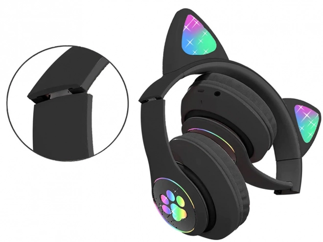 Bezprzewodowe słuchawki bluetooth radio fm mp3 kocie uszy led oświetlenie – czarne