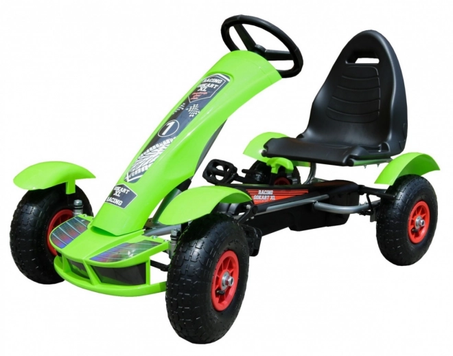 Wyścigowy gokart na pedały XL dla dzieci 3+ Zielony + Pompowane koła + Regulowane siedzenie + Wolnobieg
