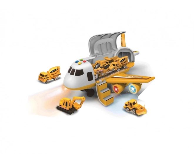 Samolot transportowy z przestrzenią ładunkową + 3 samochodziki 1:64
