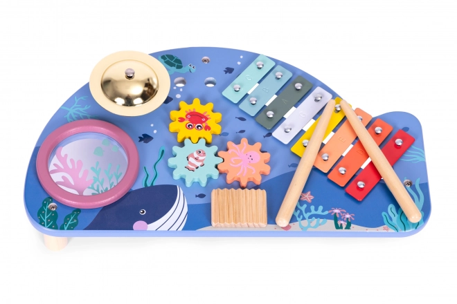 Stoliczek muzyczny z ksylofonem, talerzami, tamburynem i grzechotką świat morski ECOTOYS