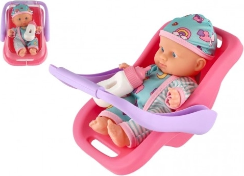 Laleczka niemowlę 20 cm z nosidełkiem i butelką