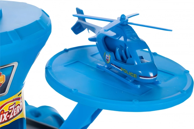 Garaż policyjna stacja, 3 piętra z windą, auta + helikopter, 74 części
