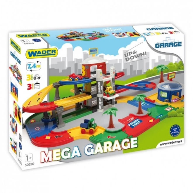 Mega garaż 3 piętra plastik 7,4m + 3 samochody w pudełku 79x53x14cm Wader