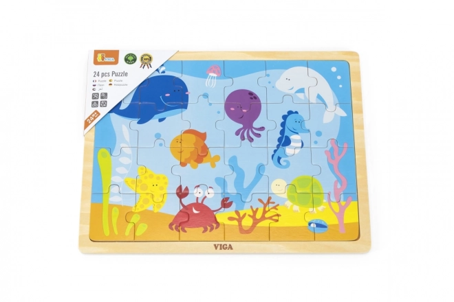 Drewniane puzzle 24 elementowe - podwodny świat