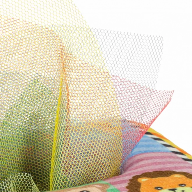 Montessori pudełko sensoryczne z kolorowymi chusteczkami i zwierzątkami