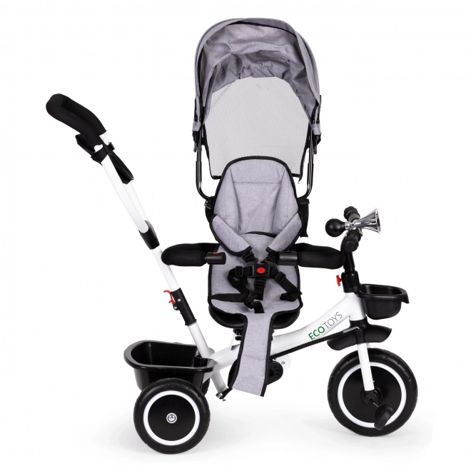 ECOTOYS Trójkołowy rowerek z daszkiem i prowadnicą - szary