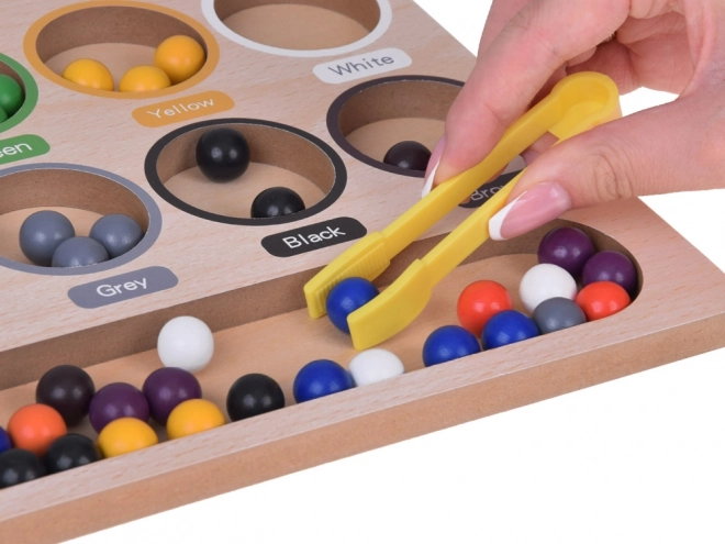 Drewniana edukacyjna mozaika Montessori - kolorowe kuleczki i sorter