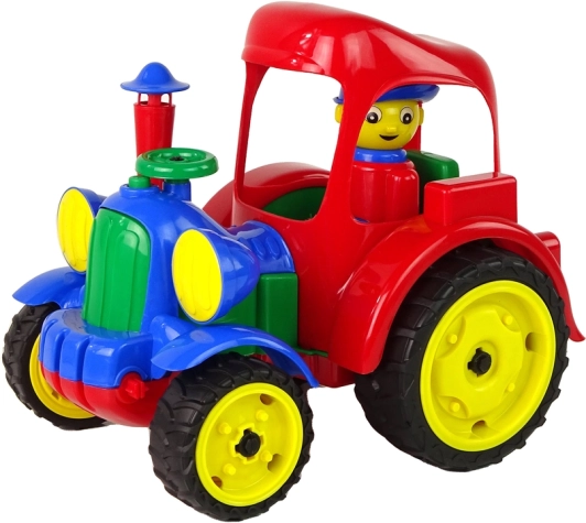 Duży plastikowy traktor z figurką i gumowymi kołami HEMAR