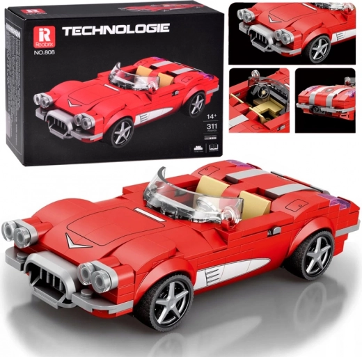 Techniczne klocki konstrukcyjne retro kabriolet z lat 50. – czerwony