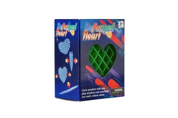 Zawieszka fidget serce zmieniające kształt antystresowy plastik 6cm 4 kolory w pudełku 6x6,5cm 24 szt. w opakowaniu