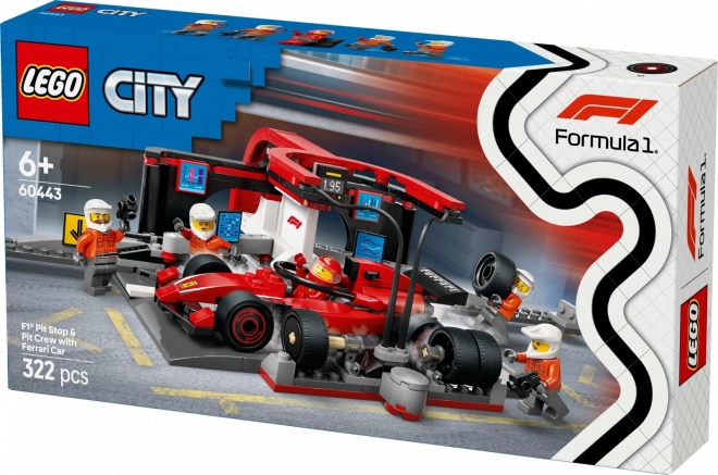 LEGO City 60443 Stacja Pit-Stop F1 z mechanikami i samochodem Ferrari