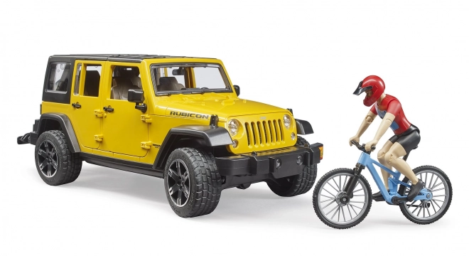 Bruder Jeep Wrangler Rubicon z rowerzystą i rowerem